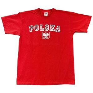 Polska Poland Eagle Graphic Tee Red Fruit of the Loom Valueweight 2000s - S/M